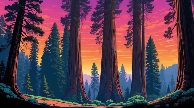 giant sequoia national monument usa retro neon