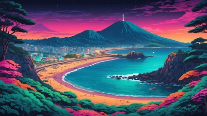 Fototapeta premium jeju island south korea retro neon