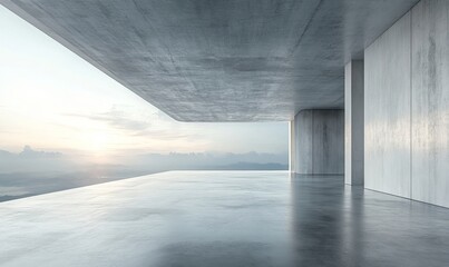 3d render of abstract futuristic architecture with empty concrete floor. Scene for car presentation, Generative AI