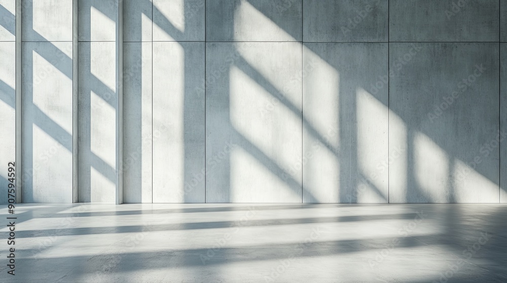 Wall mural Abstract of architecture space with rhythm of circle concrete block and light and shadow of the sun,3D render, Generative AI