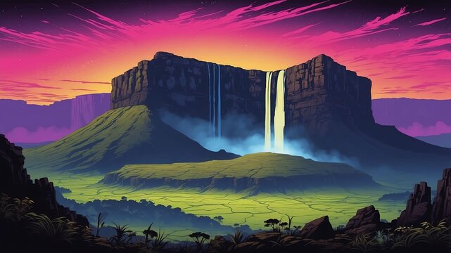 mount roraima venezuela retro neon