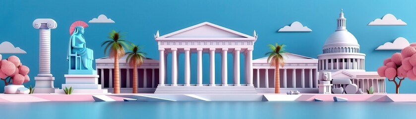 Obraz premium Cultural heritage preservation, old architecture and artifacts, flat design illustration