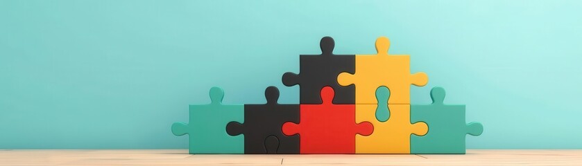 Obraz premium Puzzle pieces as team members, unity and cooperation, flat design illustration