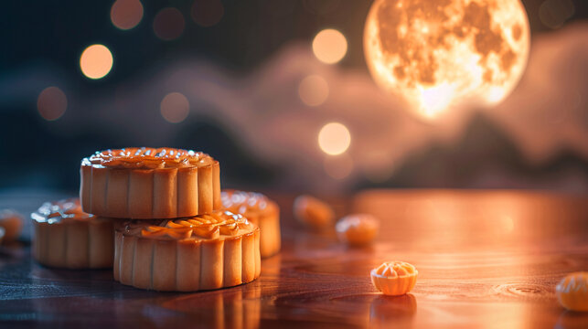 moon cake mid autumn Chinese traditional festival background 