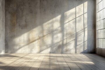 3d rendering of empty room with wooden floor and concrete wall, Generative AI