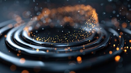 A mesmerizing techno abstract background with a fractal pattern of infinite complexity, zooming into dark space.