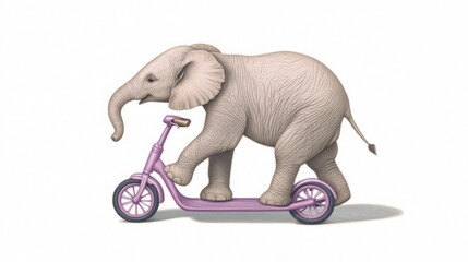 Cute Elephant Riding a Pink Scooter on a Light Background During Daylight