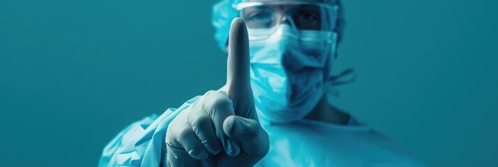 Surgical hand gesture with raised middle finger and mask