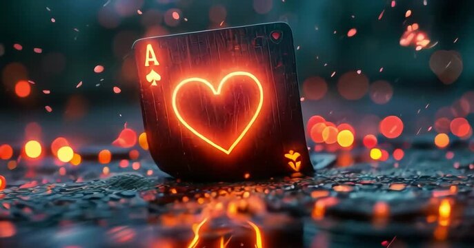 glowing Poker cards floating, Ace flying jocker golden glitter winning card gambling and casino concept.