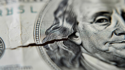 one hundred dollar bills, torn dollar bill, currency inflation concept