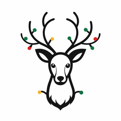 christmas lights in christmas deer logo outline vector illustration