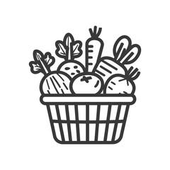 A basket of fresh produce including carrots beets and turnips