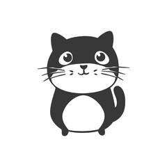 A black and white cartoon illustration of a cat with big eyes