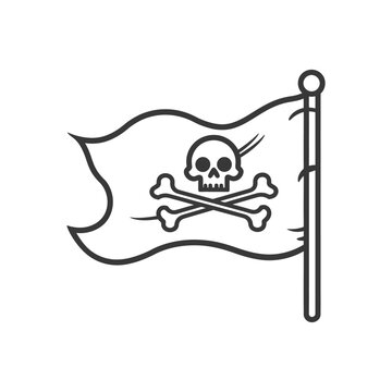 recommend clip art: A black and white illustration of a pirate flag with a skull and crossbones
