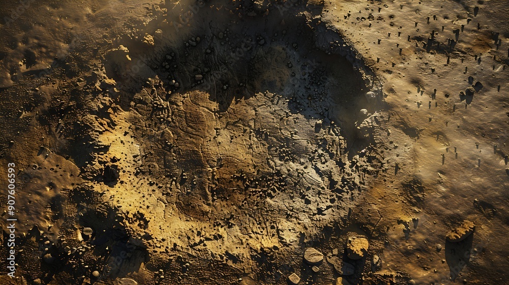 Poster Appearance of the ground surface with abstract patterns and shapes Soil around the crater For background : Generative AI