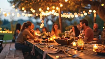 A multicultural group of friends having a summer barbecue supper party on their patio
- Powered by Adobe
