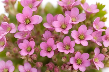 Obraz premium Purple mountain saxifrage flowers white background, ai Generated