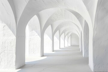 Fototapeta premium Liminal white building with arches architecture corridor indoors.