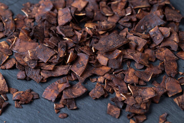chocolate chips made from coconut pulp fried in chocolate