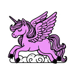 Cute cartoon character magic unicorn vector flat design