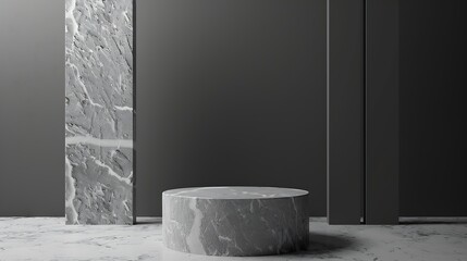 Flat stone pedestal black and white template banner background Minimalism concept empty podium display product presentation scene : Generative AI