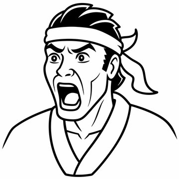recommend clip art: Man with karate headband line art vector illustration