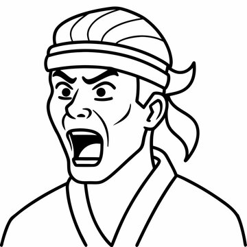 recommend clip art: Man with karate headband line art vector illustration