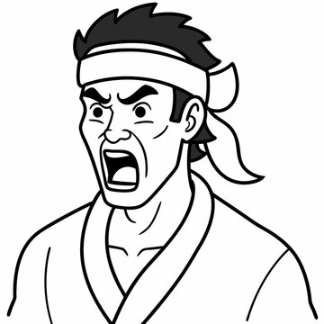 recommend clip art: Man with karate headband line art vector illustration
