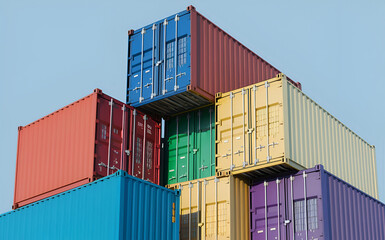 Fototapeta premium Stack of multicolored shipping containers
