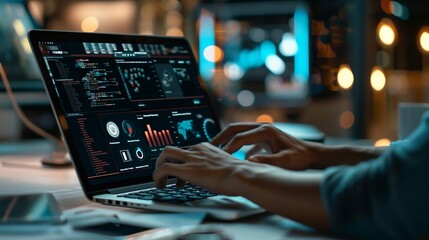 Businessman use laptop with operations management technology related to business processes and workflows high performance monitoring and evaluation Automation concept : Generative AI