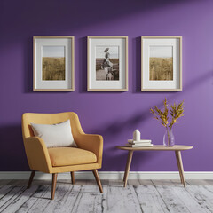 Interior of living room, Modern mid century and minimalist interior of living room ,leather armchair with table on white wall and wood floor ,3d render