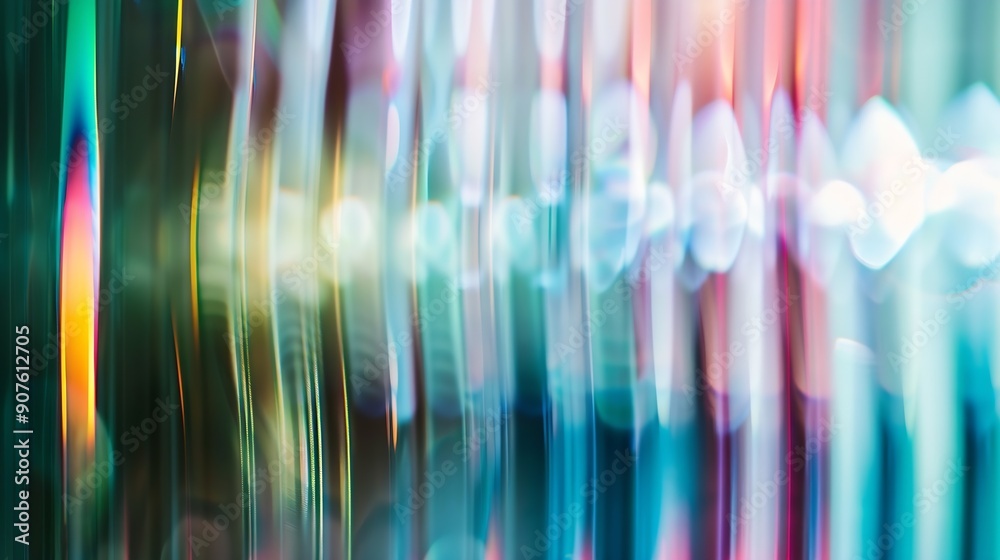 Poster Abstract wave glass vertical line pattern background Texture of wavy glass illuminated with multicolored light Blurry bright backdrop for banner Soft focus image : Generative AI