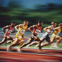 Fototapeta premium A group of sprinters racing in a 100 meter