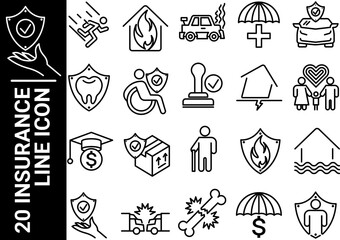 20 insurance line icon, black and white