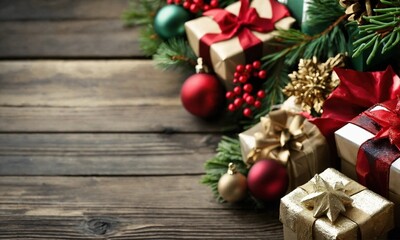 New Year banner with Christmas gift boxes with copy space background, new year and christmas concept