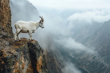 Bergziege in den Wolken