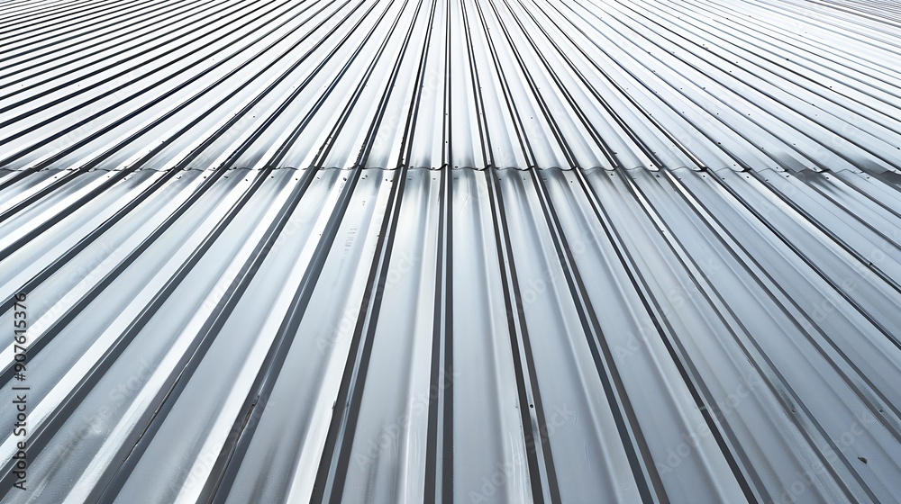 Aufkleber Corrugated metal walls of industrial building Pitched roof Abstract modern architecture in minimal style Material geometric pattern with triangles polygons angular structure and parall : Generative AI