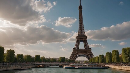 Obraz premium Eiffel Tower during daytime with river and boat