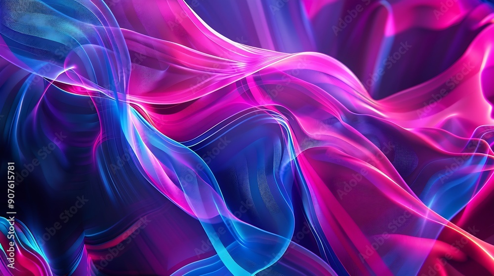 Aufkleber Neon illuminated dynamic sheets wallpaper Abstract business background : Generative AI