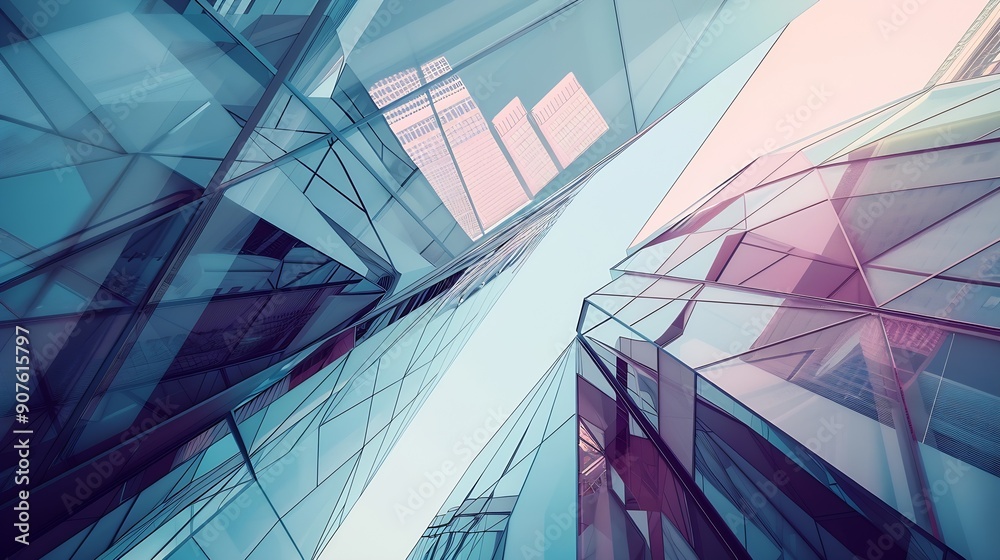 Leinwandbilder abstract geometric background with triangles and buildings cells : generative ai