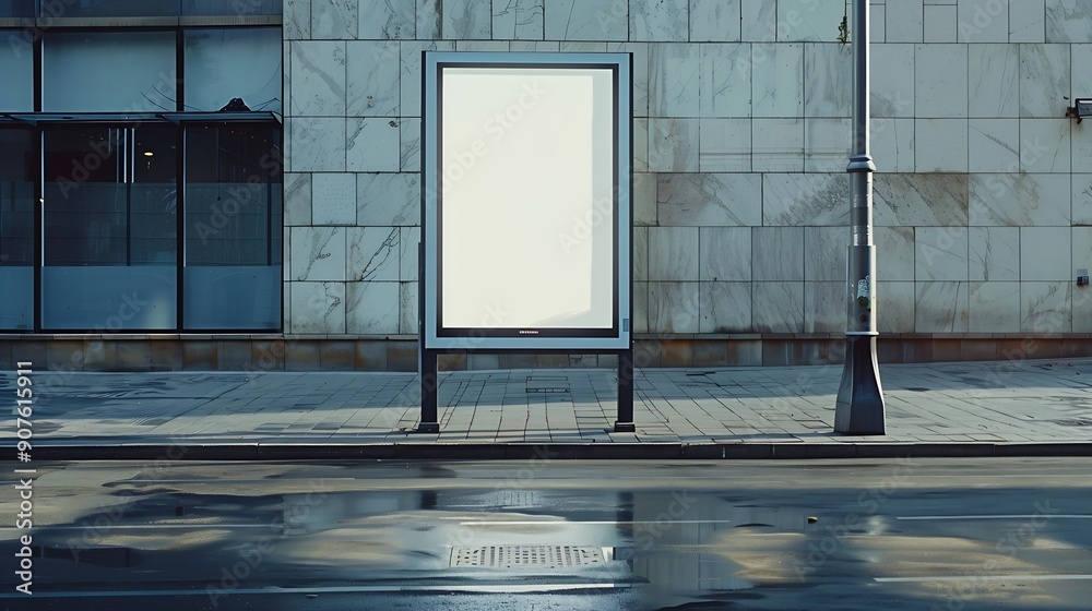 Aufkleber blank white bus stop vertical billboard mockup in front of an empty street outdoor advertising light