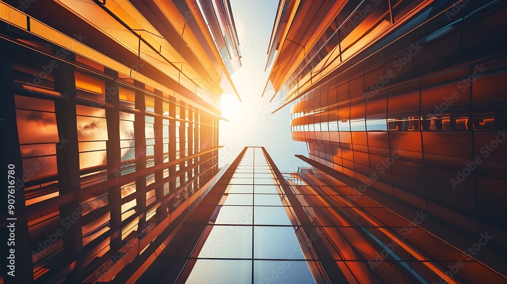 Aufkleber abstract architectural background vertical geometric shapes sun reflection : generative ai
