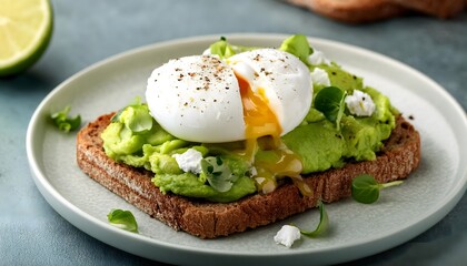 Healthy avocado toast with poached eggs