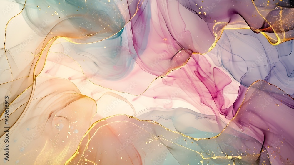 Aufkleber natural luxury abstract fluid art painting in alcohol ink technique tender and dreamy wallpaper mixt