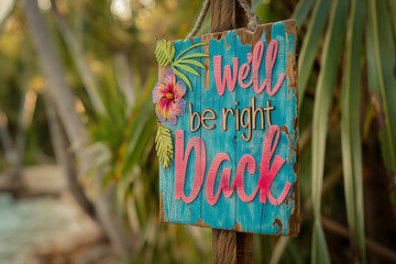 We'll be right back text sign