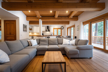 Wooden house interior, luxury style