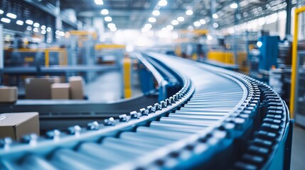 Obraz premium An empty conveyor belt of a production line part of industrial equipment in a factory plant showcasing an automatic system line