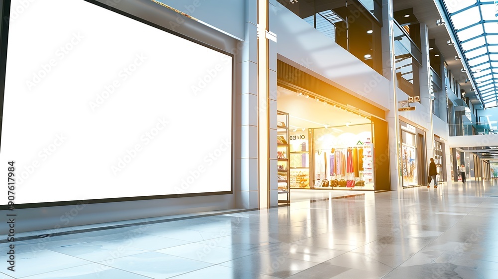 Aufkleber mockup of large led screen a front of shop in shopping mall : generative ai