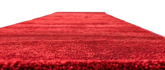 red carpet, highlighting its plush texture and rich color. The perspective emphasizes the luxurious and elegant nature of the carpet cut out transparent isolated on white background PNG