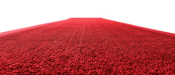 red carpet, highlighting its plush texture and rich color. The perspective emphasizes the luxurious and elegant nature of the carpet cut out transparent isolated on white background PNG